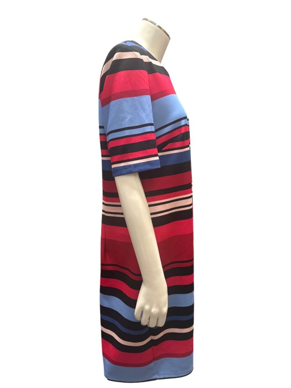Leslie Fay Size 10 Multicolor Stripe Short Sleeve Shift Dress Mid Length Stretch - Picture 5 of 9